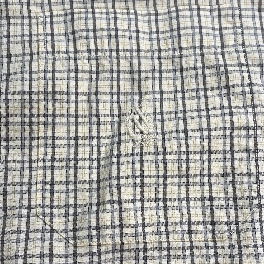 Vintage Y2K Nautica Shirt Men's‎ L Beige Gray Check Preppy Golf Coastal Classic